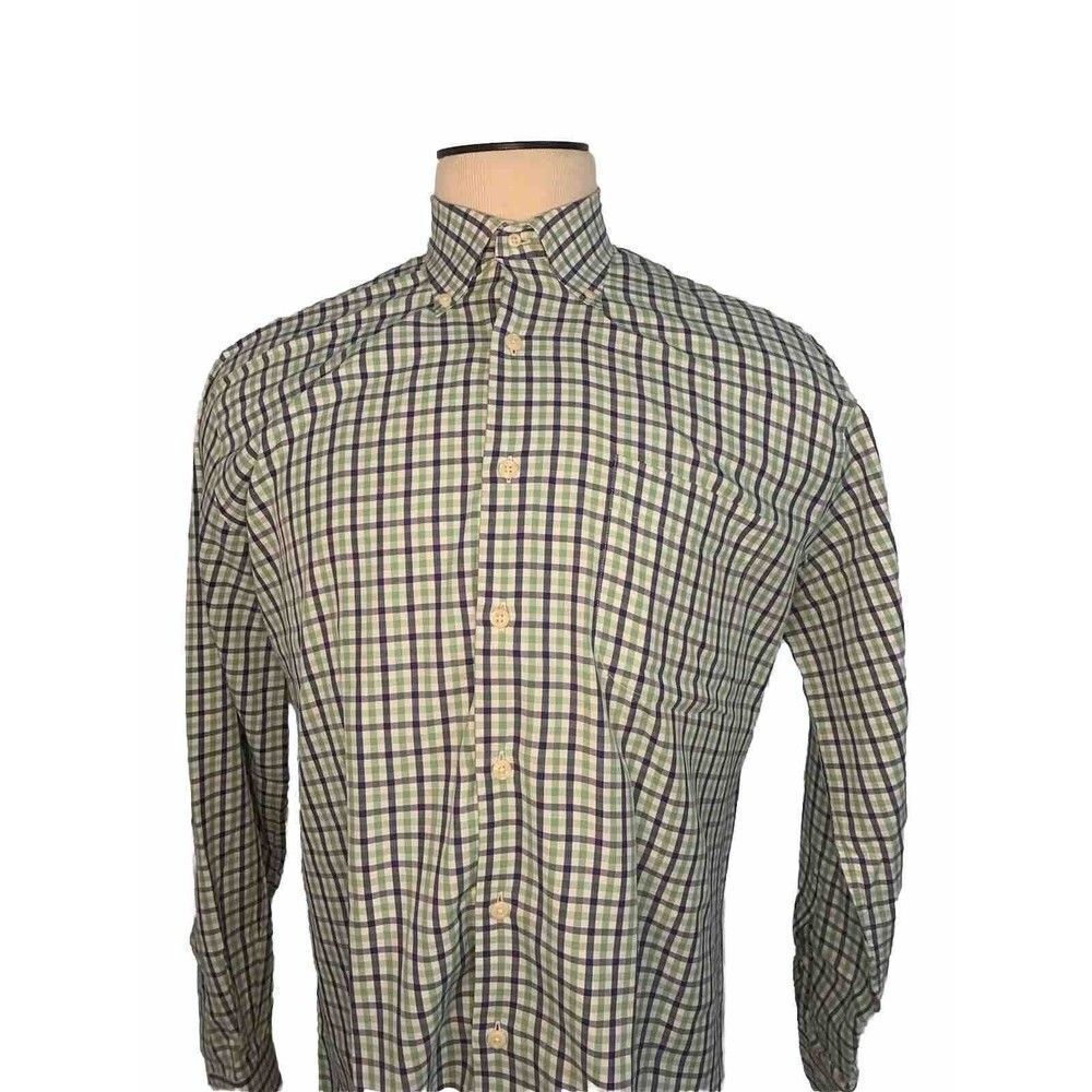 Peter Millar Shirt Men Large Blue Pockets Plaid Long Sleeve Collared Button Down